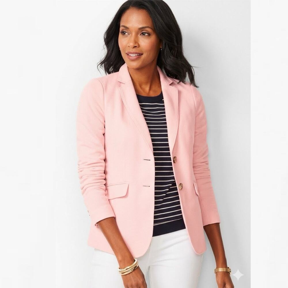 Talbots Aberdeen Pique Blazer Light Pink Size 10 Tailored Career Preppy Jacket